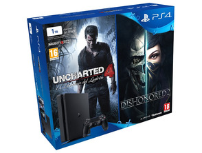 Playstation 4 Slim (1TB) + Uncharted 4 + Dishonored 2 Konsole