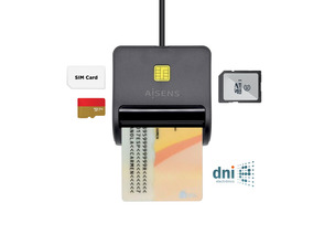 Lector DNI-E y Tarjetas Aisens ASCR-SN04CSD-BK USB-C Negro