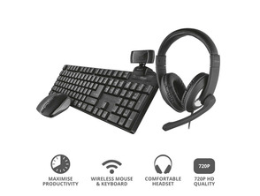 Pack 4 en 1 Trust QOBY Home Office-Set (Webcam + Teclado + Ratón + Auriculares)