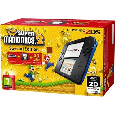 Nintendo 2DS Blau/Shwarz + New Super Mario Bros 2