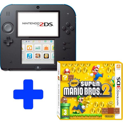 Nintendo 2DS Blau/Shwarz + New Super Mario Bros 2