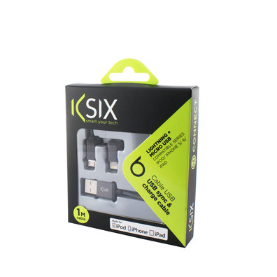 CABLE DATA UND CARGE 2 IN 1 USB MICRO mit NEGRO LIGHTNING ADAPTADOR