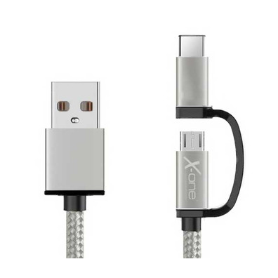 Micro-USB-kabel + USB-Adapter Type C X-One - Silber
