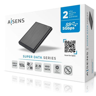 Caja Externa 2.5 '' USB 3.1 SATA Aisens Aluminio Negro