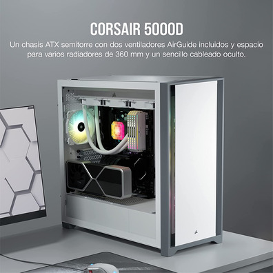 Caja Semitorre Corsair 5000D Temperiertes Glas Weiß