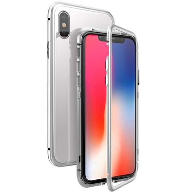 Magnetischer Kasten mit ausgeglichenem Glas iPhone X/XS Silber