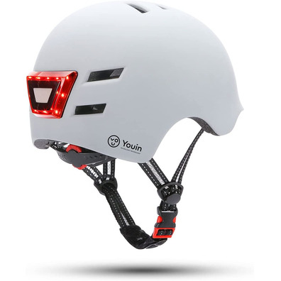 Casco Youin con LED Frontal y Trasero Blanco (L)