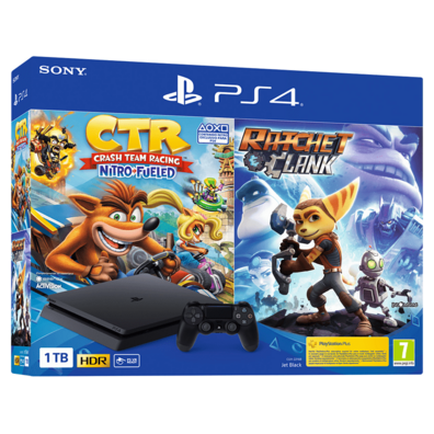 Playstation 4 konsole Slim (1 TB)   Crash Team Racing Nitro Fueled   Ratchet & Clank