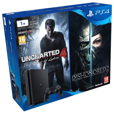 Playstation 4 Slim (1TB) + Uncharted 4 + Dishonored 2 Konsole
