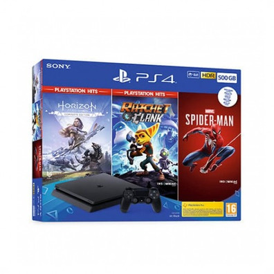 Consola PS4 (500GB) + Horizon Zero Dawn + Ratsche + Spiderman