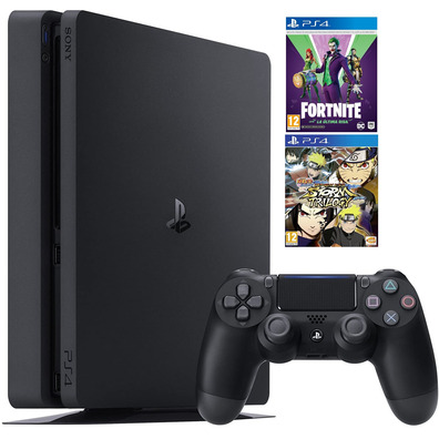 Consola PS4 Slim (500GB) Schwarz + Fornite Lote La Última Risa + Naruto SUNS Trilogie