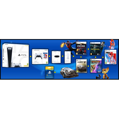 Consola PS5 White + Mando + 5 Juegos + Zubehör + 12 Meses PSN