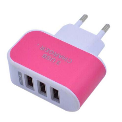 Colorful Charger with 3 USB Ports LED Light - Pink