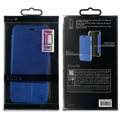 Case Double Blaue Folio PU Transparent Zurück zu iPhone X Muvit
