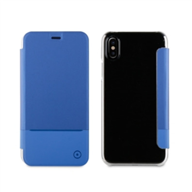Case Double Blaue Folio PU Transparent Zurück zu iPhone X Muvit
