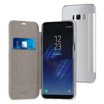 Folio Case Silver with Transparent Back Cover Samsung Galaxy S8 Plus Muvit