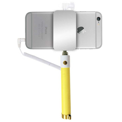 Telescopic Audio Wired Selfie Stick Monopod with Rear View Mirror Yellow