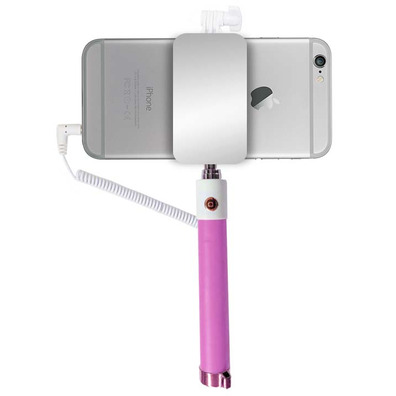 Telescopic Audio Wired Selfie Stick Monopod with Rear View Mirror Rose Red