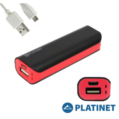 PLATINET POWER BANK 4400mAh 5V 1A + LINT.NEG-ROJO