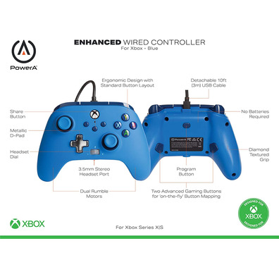 Power A Enhanced Wired Controller Blau (Xbox One/Xbox Series X/S)