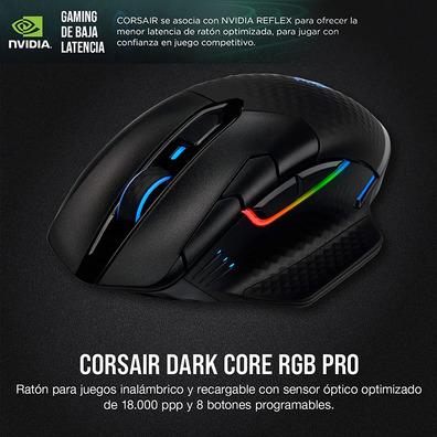 Ratón Corsair Dark Core RGB RF Wireless + Bluetooth Óptico 18000DPI