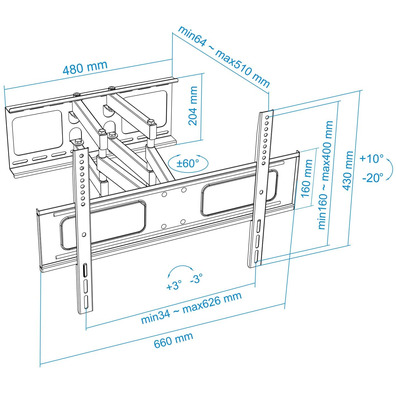 Soporte de Pared TV/Monitor TooQ 37-70 '' Negro