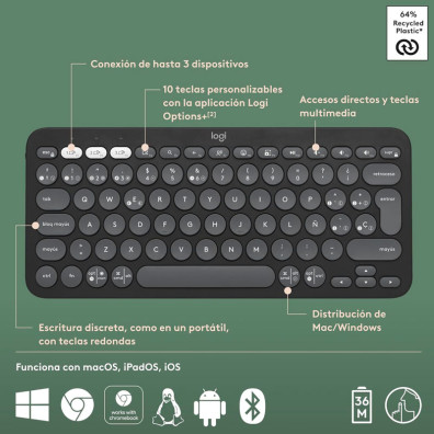Bluetooh Keyboard Logitech Pebble Keys 2 K380S Graphit